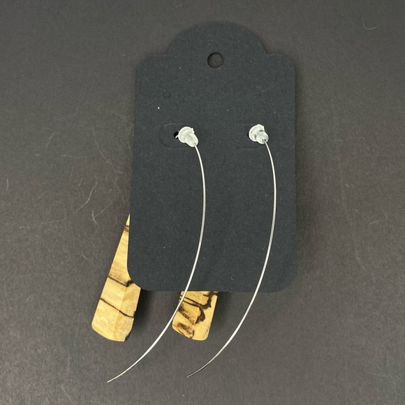 UNIQUE GENUINE WOODEN EARRINGS WITH A LONG STEM CURVED BACK - Picture 9 of 9